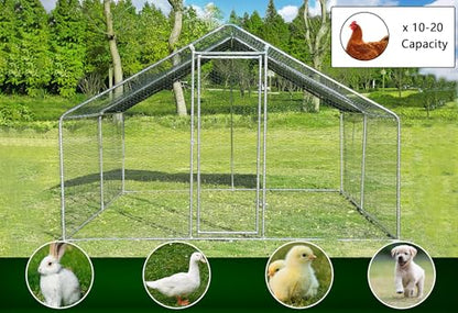 Large Metal Chicken Coop Round Top Upgrade Tri-Supporting Wire Mesh Chicken Run,Chicken Pen with Water-Resident and Anti-UV Cover,Duck Rabbit House Outdoor (Spire Roof 10’ W x 13’ L x 6.5’ H) - size: 156.2"L x 108.0"W x 78.0"H