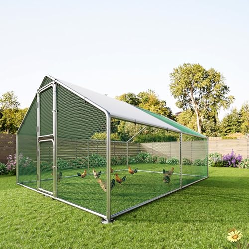 Chicken Coop Walk-in Chicken Runs for Yard with Waterproof Cover for 10/20 Chickens Large Metal Chickens Pen with Security Lock Poultry Cage