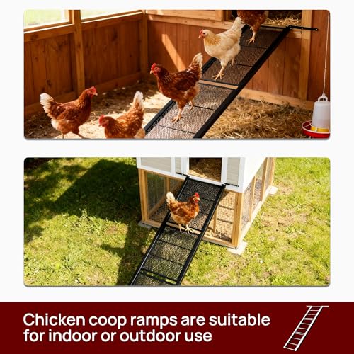 Chicken Coop Ramp 47.4″L,Metal Chicken Coop Accessories and Ladder for Henhouse Backyard or Farm with Length Adjustable Coop Ramps for Feet Problem or Cannot Fly Chickens Sturdy Black