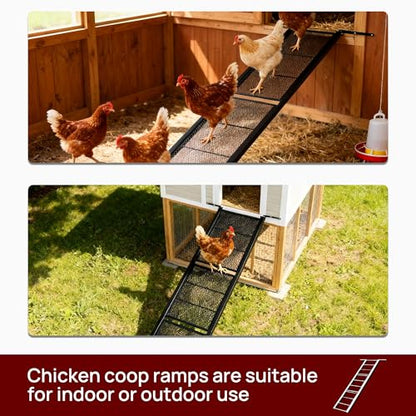 Chicken Coop Ramp 47.4″L,Metal Chicken Coop Accessories and Ladder for Henhouse Backyard or Farm with Length Adjustable Coop Ramps for Feet Problem or Cannot Fly Chickens Sturdy Black