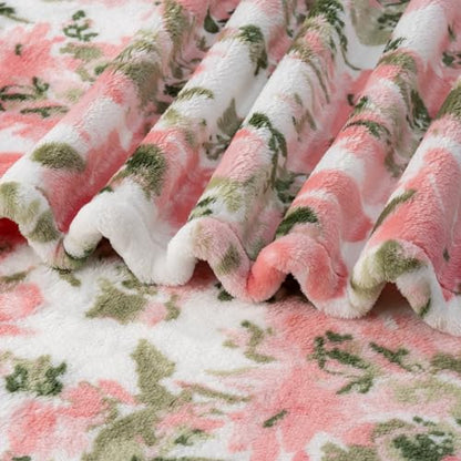 Berkshire Blanket-Classic Heavyweight Soft Printed VelvetLoft® Plush Blanket, Full/Queen Size Soft Fuzzy Warm Blanket for Couch Sofa Bed, Abstraction Pink Green, 90in x 90in - color: Abstraction Pink Green, size: Full/Queen