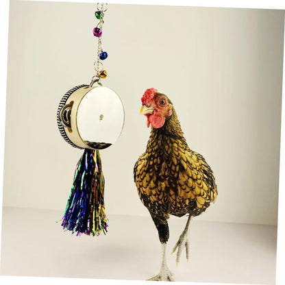 YARNOW Chicken Mirror for Hens and Roosters Durable Stainless Steel Double Sided Drum Increases Activity and Reduces Boredom Easy to Install with Hanging Chain