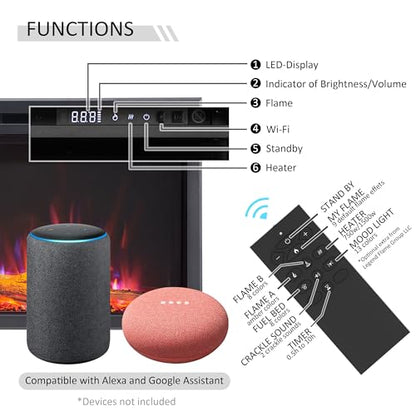 LegendFlame 60" W Smart Wall Mount & in Wall Recessed Electric Fireplace Insert, Heater 750W/1500W, Multi Colors of Flame & Fuel Bed, Alexa/Google Assistant Enabled - size: 60" DEEP