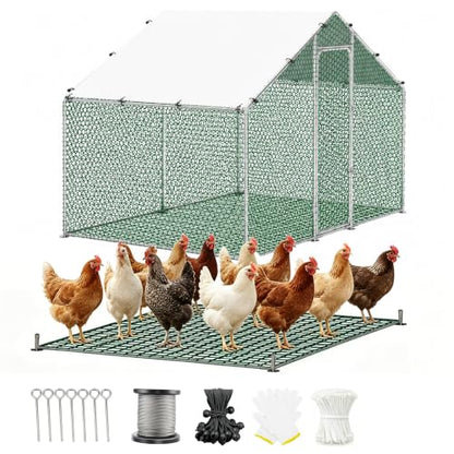 HERBAN 2026 Upgraded Chicken Coop with All-Around Heavy-Duty Cloth, 9.8x6.6x6.4 ft Large Metal Walk-in Outdoor Chicken Run Pen for Yard, Spire Roof Poultry Cage for Hens, Ducks - size: 80.4"L x 117.6"W x 76.8"H