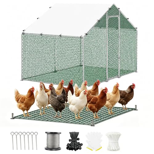 HERBAN 2026 Upgraded Chicken Coop with All-Around Heavy-Duty Cloth, 9.8x6.6x6.4 ft Large Metal Walk-in Outdoor Chicken Run Pen for Yard, Spire Roof Poultry Cage for Hens, Ducks - size: 80.4"L x 117.6"W x 76.8"H