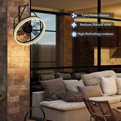 Plug in Wall Mount Fan with Light, 20 Inch 3CCT Dimmable Fan Light, Remote & App Control, 6-Speed, Reversible, Indoor/Outdoor Wall Mounted Fans for Patio, Garage, Living Room (LED Frame) - color: LED Frame