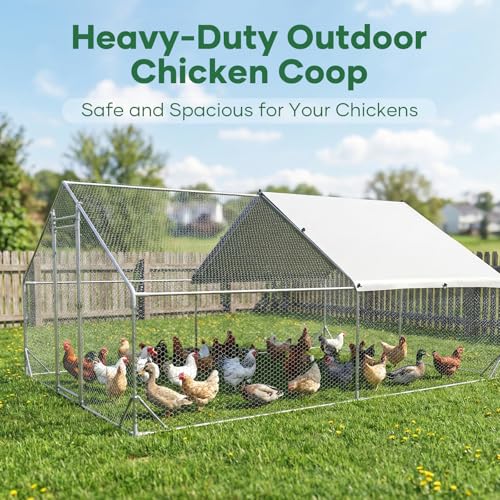 Large Chicken Coop Metal Chicken Runs for Yard 13x10x6.5 ft Chicken Coop with Cover Gallinero para Gallinas Heavy Duty Chicken Cage Rabbit Duck Quail Coop Lockable Door with Waterproof Anti-UV Cover - size: 152.4"L x 118.1"W x 78.7"H