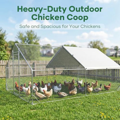 Large Chicken Coop Metal Chicken Runs for Yard 13x10x6.5 ft Chicken Coop with Cover Gallinero para Gallinas Heavy Duty Chicken Cage Rabbit Duck Quail Coop Lockable Door with Waterproof Anti-UV Cover - size: 152.4"L x 118.1"W x 78.7"H