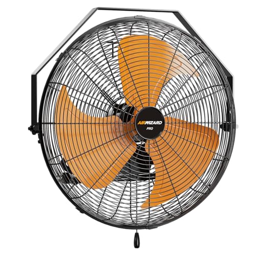 Pro Serie 18 inch Industrial Wall-Mount Fan, 5200 CFM High Velocity Metal Commercial Fan, 3 Speed, Adjustable Tilt, for Garage, Greenhouse, Covered Patio, Workshop, Gym Room, Basement - style: 18 Inch - 5200 CFM