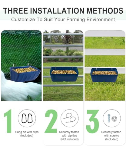 Chicken Feeders, 2 Pack, Duck Feeders and Waterers, Hanging Poultry Water Feeder, Livestock Fence Feeder, Feed Trough and Waterer Bucket with Clips, Blue - color: 2 Pack Blue
