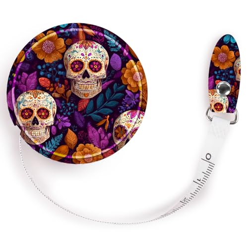Retractable Mini Tape Measure, Auto-Retract, Premium Leather Tape Measure, Dual-Sided Ruler, Ideal for Fabric Cutting, Body Measurements, and Handicrafts (Candy Skull) - color: Candy Skull