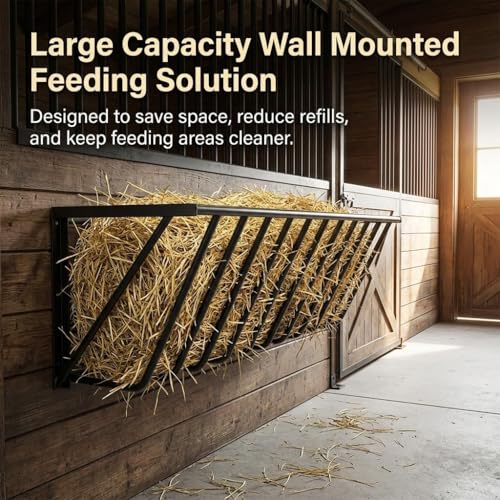 Hay Feeder, Rust Resistant Carbon Steel 67 Gallon Hay Rack, Wall Mounted Goat Feeder with Clean Feeding System for Reducing Refill Frequency, Ideal for Horse Sheep in Barn Farm Indoor Outdoor Spaces