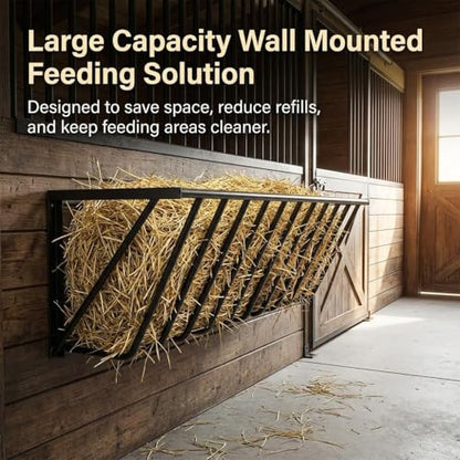 67 Gallon Wall Mount Livestock Hay Feeder Hay Rack | Rustproof carbon steel slat design, space saving wall mount for horse goat sheep farm feeding
