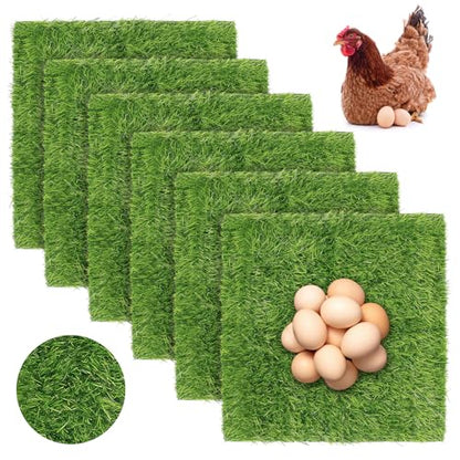 6 Pack Chicken Nesting Box Pads - 12"x12"x1" Washable Artificial Grass Liners for Chicken Coop, Laying Hens, Pet Garden (Indoor/Outdoor Use)(6)