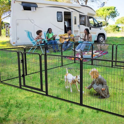 Kfvigoho Dog Playpen Outdoor Extra Wide 12 Piece Panels Heavy Duty Dog Fence 32" Height Anti-Rust with Doors Portable for RV Camping Yard, Total 32FT, 79 Sq.ft, Snowy Black - style: 32"W x 32"H