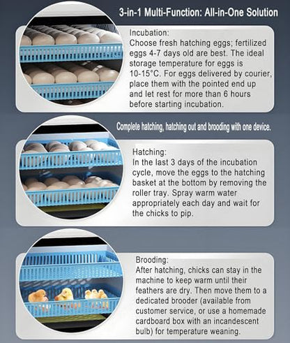 Chicken Incubators for Hatching Eggs,Automatic Humidity Incubator with Auto Egg Turner,Automatic Water Refill,Adjustable Spacing Egg Tray,3-in-1 Function:Incubation,Hatching,Brooding 2Layers - size: 2Layers