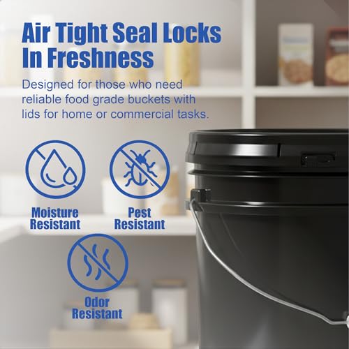 ePackageSupply 5 Gallon Bucket - Food Grade w/Lid BPA-Free, 3 Pack - Black | Airtight Gasketed Tear Strip Lid, Heavy-Duty 90 Mil HDPE Plastic Pail, Bulk Storage, Food Safe Durable Container, Made in USA - color: Black, size: 3 Packs