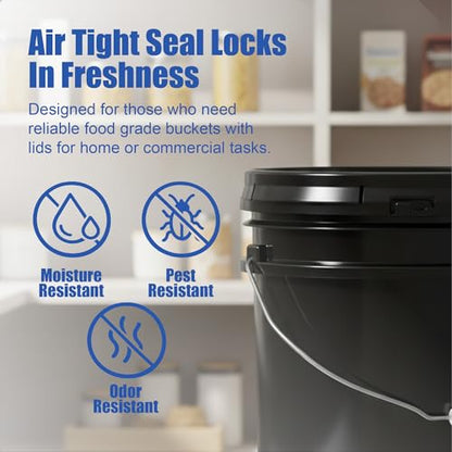 ePackageSupply 5 Gallon Bucket - Food Grade w/Lid BPA-Free, 3 Pack - Black | Airtight Gasketed Tear Strip Lid, Heavy-Duty 90 Mil HDPE Plastic Pail, Bulk Storage, Food Safe Durable Container, Made in USA - color: Black, size: 3 Packs