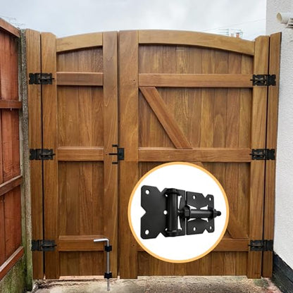 Heavy Duty Self-Closing Gate Hinges for Vinyl & Wooden Fence Gates, 90° Adjustable Hinges Kit with Swing Adjuster Tool and Self-Tapping Screws, Non-Weld Black Finish, 2-Pack - size: Gate Hinges-2 Pcs