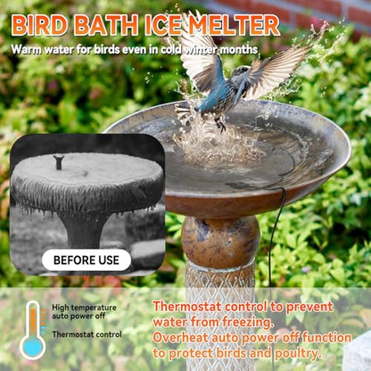 2 PCS Flower Shape 250W Submersible De-Icer for Livestock, Bird Baths, Fish Ponds, Winter Chicken Water Heater Warmer with Thermostat, 6.6ft Power Cord