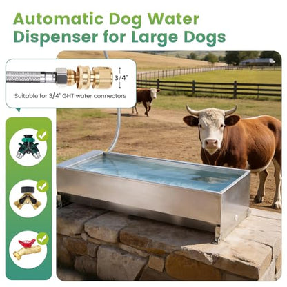 12Gal Automatic Livestock Water Trough, Stainless Steel Auto Dog Water Bowl Dispenser with Float Valve Kit, Self Filling Livestock Waterer Outdoor Extra Large Bowl for Dog Horse Goat Cow - size: 12 Gal