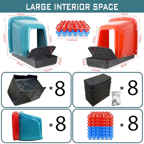 8-Pack Roll Away Chicken Nesting Boxes with 8 Egg Trays (30-Egg Capacity Each), Durable Plastic Nesting Boxes for Hens, Chicken Coop Accessories with Perch for Easy Egg Collection