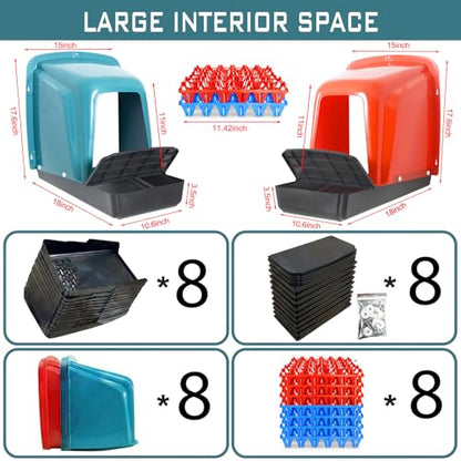 8-Pack Roll Away Chicken Nesting Boxes with 8 Egg Trays (30-Egg Capacity Each), Durable Plastic Nesting Boxes for Hens, Chicken Coop Accessories with Perch for Easy Egg Collection