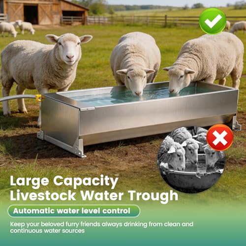 12Gal Automatic Livestock Water Trough, Stainless Steel Auto Dog Water Bowl Dispenser with Float Valve Kit, Self Filling Livestock Waterer Outdoor Extra Large Bowl for Dog Horse Goat Cow - size: 12 Gal