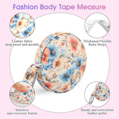 Retractable Mini Tape Measure, Auto-Retract, Premium Leather Tape Measure, Dual-Sided Ruler, Ideal for Fabric Cutting, Body Measurements, and Handicrafts (Peach Blossoms) - color: Peach Blossoms