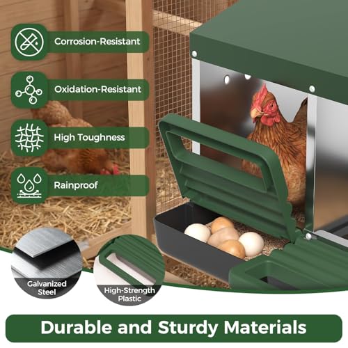 Metal Chicken Nesting Box – 3 Holes, Roll Away Egg Laying, Heavy Duty Galvanized Steel, Protective Lid, Wall Mounted or Freestanding, Easy Clean, Vented Pegboard Design, Green (Pegboard - color: Green, size: 3 Room&Mat Board