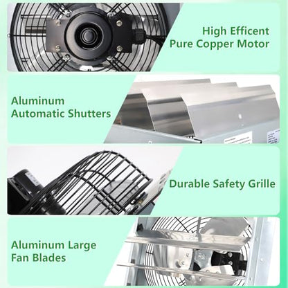 Louvered Exhaust Fan, 10 inch Wall Mount Shutter Fans w/Speed Controller,844 CFM,Chicken Coops Vent Fan for Greenhouse, Gable, Barn, Garage, Shed Ventilation Fan - color: With Speed Control, size: 10inch
