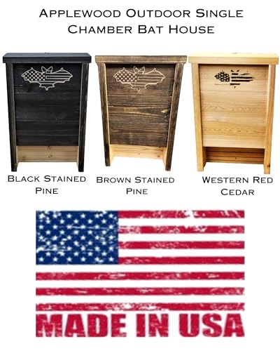 Made in USA- Brown Stained Pine Bat House, Single-Chamber Bat Box, Easy-to-Install Wooden Bat House Kit, Bat Houses for Outdoors, with Weather-Resistant Finish & Mounting Screws - Applewood Outdoor - style: Single Chamber Brown