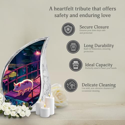 Pig Burial Urns for Ashes Adult Female Mom - Large Funeral Lotus Urn - Cremation Pond Urns for Adult Male Father - Memorial Blue 4 Little Urn (Set of 5-10" & 3") - color: Pig Urn - 4