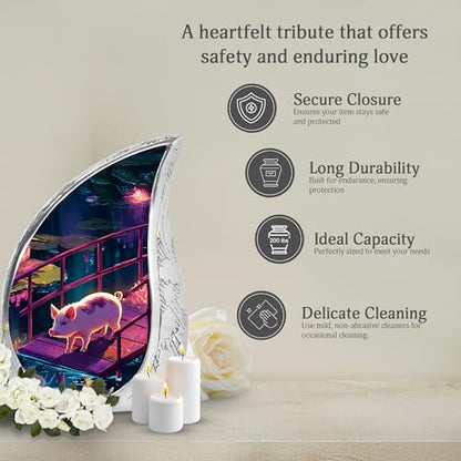 Pig Burial Urns for Ashes Adult Female Mom - Large Funeral Lotus Urn - Cremation Pond Urns for Adult Male Father - Memorial Blue 4 Little Urn (Set of 5-10" & 3") - color: Pig Urn - 4
