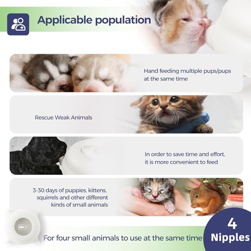 200ml Silicone Multi-Pet Milk Feeder with 4 Nipples(White) | Feeds 4 pets at once! Silicone, Stable base, Smooth milk flow. Leak-proof needles seal unused nipples. Includes syringe. - color: White, size: 200ml