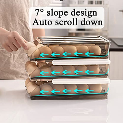 Egg Holder for Refrigerator Auto Scrolling Organizer Plastic Stackable Storage Container Reusable Clear Tray Box Basket Bin Lid Drawer Carrier Keeper(1 Layer) - size: 1 layer