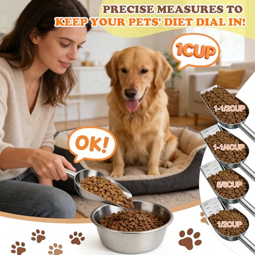 Mity rain Dog Food Scoop Stainless Steel with Long Handle, Precise Dog Food Measuring Cup 1.5, 1 1/4, 1, 3/4, 1/2 Cup, Pet Scoop for Cats, Rabbits, Animals, Metal Spoon for Dog Food Storage (2CUP) - size: 2CUP