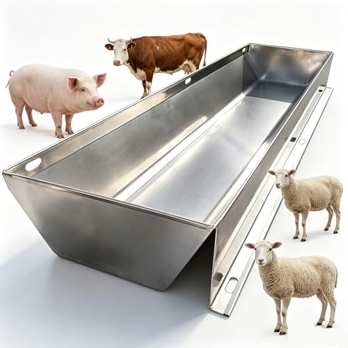 40in 59in 79in Large Water Troughs for Livestock, Horse Duty Watering & Feeding Trough Portable Farm Animal Feeder, 2 in 1 Livestock Feed Trough, Large Capacity Livestock Water,Silver,200cm - size: 200cm