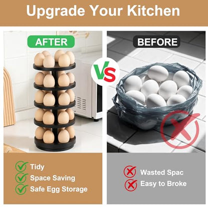 Wooden Fresh Egg Holder Countertop, 5 Layer Rotating Countertop Egg Holder for Fresh Eggs, Stackable with 30 Eggs for Countertop Kitchen-Black - color: Black