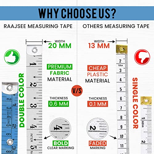 Raajsee Fabric Tape Measure Body Measuring Tape, Soft Fabric Measuring Tape for Sewing Cloth & Weight Loss Medical Body Measurement Nursing Craft 60 inch/150 cm - color: Blue