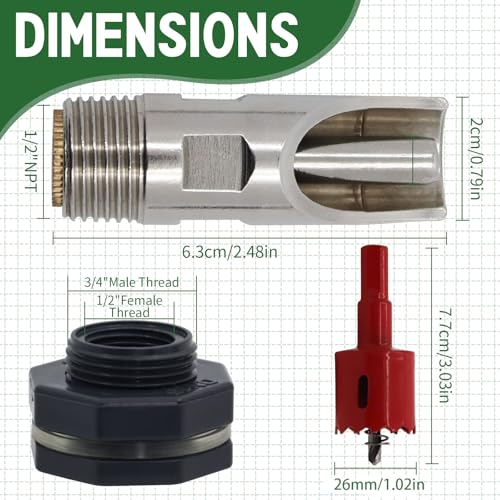 Pig Nipple Waterer for Barrel kit,Stainless Steel Automatic Pig Nipple Waterer, Hog Drinker Feeder with Water Tank Connector Kit,Hog Water Nipples for Pig Goat Waterer System (Silvery, 5 PCS)