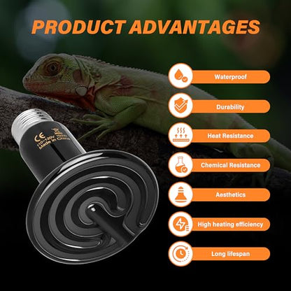 Simple Deluxe 150W Ceramic Heat Emitter, Reptile Heat Lamp No Light Emitting Heat Bulbs for Amphibian Terrarium, Bearded Dragon Lizard Snake Turtle, Brooder Coop Incubating Chicken - size: 150 Watts, style: D-75mm-1 Pcs