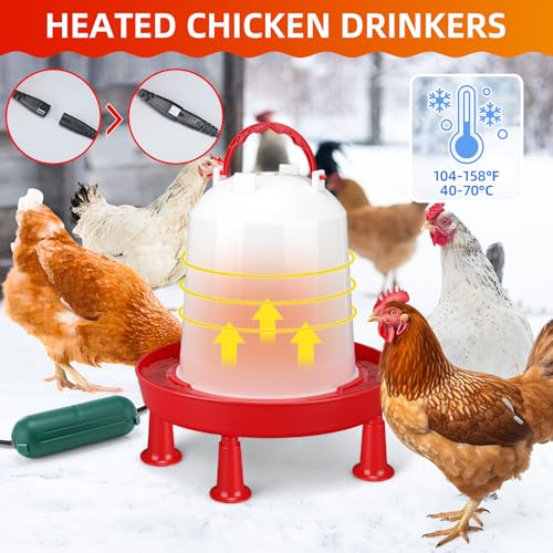 3 Pcs 0.8 Gallon 3l Heated Chicken Waterer Kit, Anti-Freeze Poultry Drinker for Spring Cold Nights with Outdoor Extension Cord Safety Cover, Insulation Tape, Waterer for Small Flocks - size: 0.8 Gallon