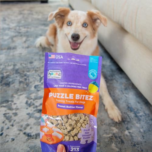 Outward Hound by Nina Ottosson Puzzle Bitez USA Made Dog Treats,Peanut Butter Flavor,Bite-Sized Training Reward and Interactive Puzzle Toy Treats,7.5oz,(Pack of 2) - size: 7.5 Ounce (Pack of 2), style: Peanut Butter