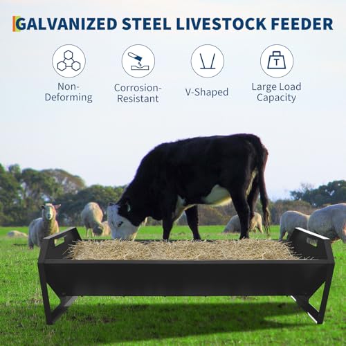 22 Gallon Capacity Livestock Feeder, 45" Hay Feeder for 10 Sheep Once, Heavy Duty Steel Livestock Feeding Trough for Horse, Goat, Sheep, Cattle, Cow, Alpaca, Black - color: Black