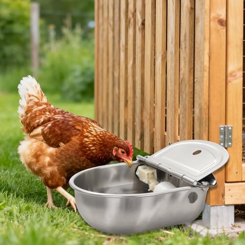 2-Pack Automatic Livestock Waterer, 304 Stainless Steel Auto Fill with Float Valve, Drainage Hole & Baffle, Without Hose, Wall/Floor Mount, for Dogs, Chickens, Horses, Goats, Pigs
