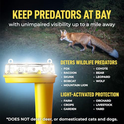 Solar Foxlights Predator Deterrent 9-LED Night Wildlife Repeller with 360° Coverage, Random Flashing Colors – Humane, Solar or Battery-Powered Protection for Chickens, Goats, Gardens Farms & Vineyards - style: Solar Powered
