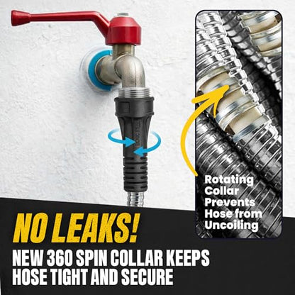 BIONIC STEEL 50 Ft Metal Garden Hose with Sprayer Nozzle, Non Kinking Designed Stainless Steel Heavy Duty Water Hose 50Ft x 5/8 in. Ultra Flexible NON Expandable for Uninterrupted Water Flow, 500 PSI - size: 50'