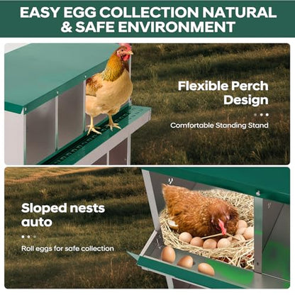 GarveeLife Chicken Nesting Box, 8 Compartments Nesting Box for Chickens, Two-Tier Galvanized Steel Chicken Egg Laying Box with Large Vented Holes Wall Mounting for Easy Egg Collection - color: Green | 8 Compartments