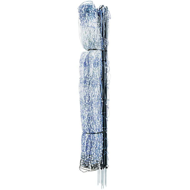 Premier 1 PoultryNet® 48"H x 100'L Portable Electric Double Spike Fence | Rigid PrimaPosts™ for Extra Strength | Blue/White Fence for Chickens, Ducks, Geese - color: Double Spike, Blue/White